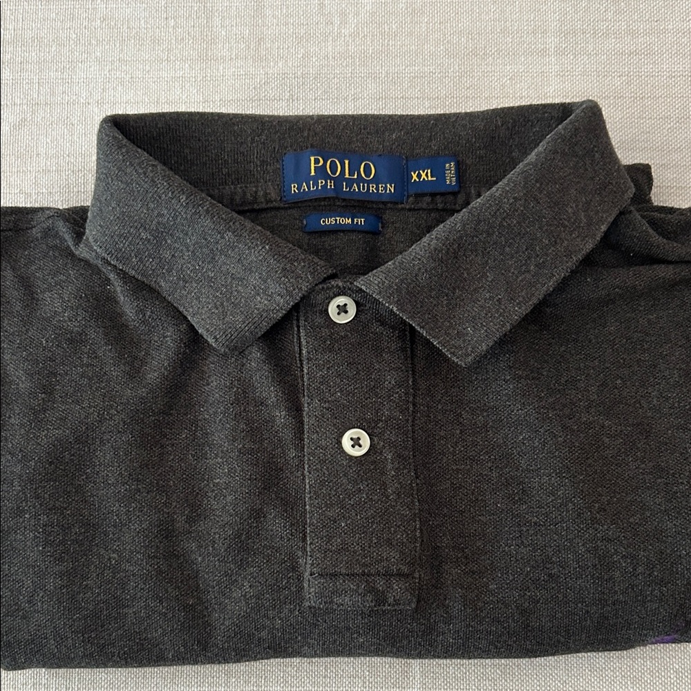 Polo by Ralph Lauren Men's Charcoal Polo Shirt -Long sleeved